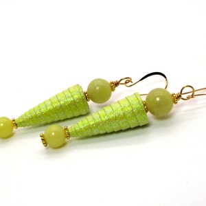 Yellow Earrings Bottoms Up Lemon Jade Sparkle Cone Bead Earrings Lemon Jade Earrings image 5