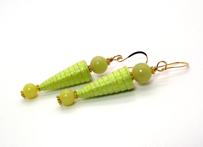 Yellow Earrings Bottoms Up Lemon Jade Sparkle Cone Bead Earrings Lemon Jade Earrings image 5