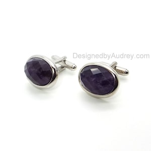 Amethyst Cufflinks – Faceted Amethyst Cufflinks - Amethyst Oval Cufflinks – Purple Cufflinks