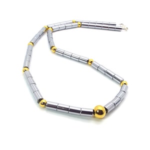 Silver Hematite Mens Necklace Silver and Gold Mens Necklace Mens Hematite Necklace image 2