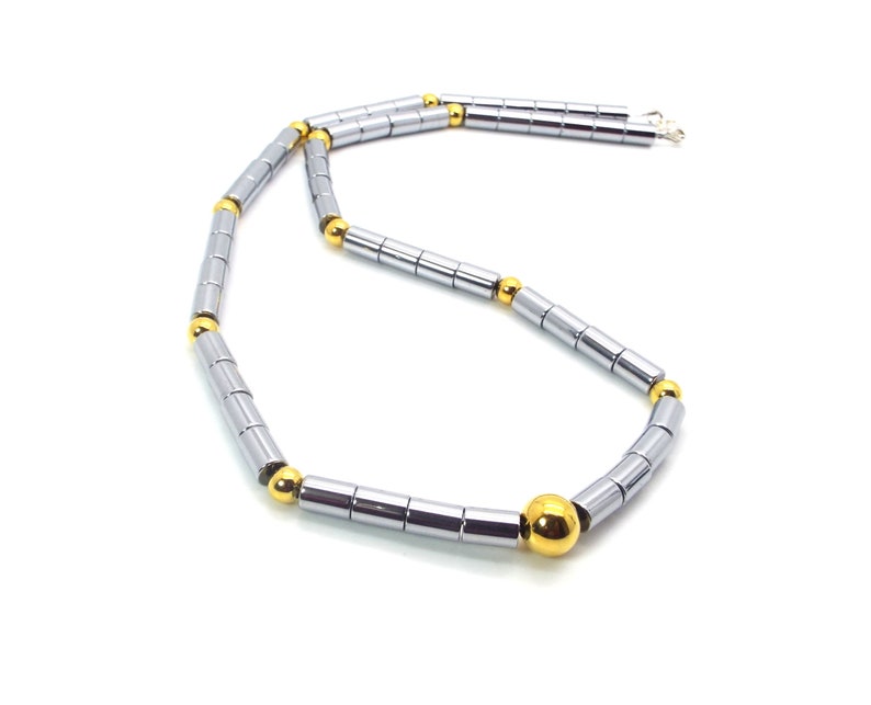 Silver Hematite Mens Necklace Silver and Gold Mens Necklace Mens Hematite Necklace image 2