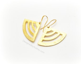 Gold Earrings – Gold Triangle Earrings – Gold Cutout Triangle Earrings - Gold Fan Earrings