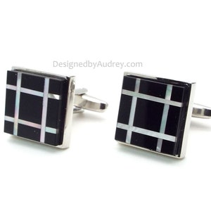 Black and White Cufflinks - Onyx and White Mother of Pearl Cufflinks - Black Onyx and White Mother of Pearl Tic Tac Square Cufflinks