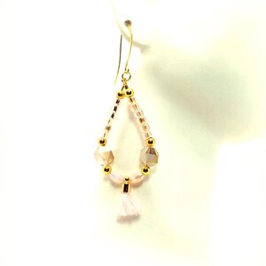 Pink Earrings - Pink Hoop Earrings, Pink Beaded Hoop Earrings, Pink Tassel Hoop Earrings