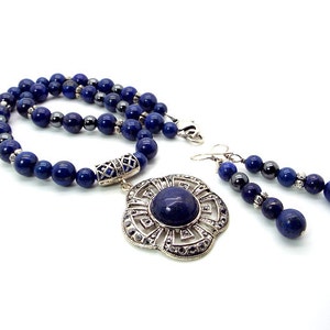 Blue Necklace Set The Blue Egyptian Night Flower Necklace and Earring Set Lapis Lazuli Necklace and Earrings image 5