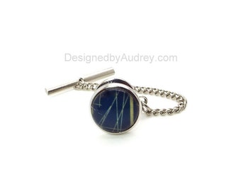 Blue and White Mother of Pearl Tie Tac – Blue and White Striped Design Tie Tac – Blue and White Tie Tac