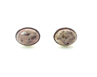 White Cufflinks - Ocean Fossil Jasper Cufflinks II - Tan Cufflinks - Beige Cufflinks - Taupe Cufflinks