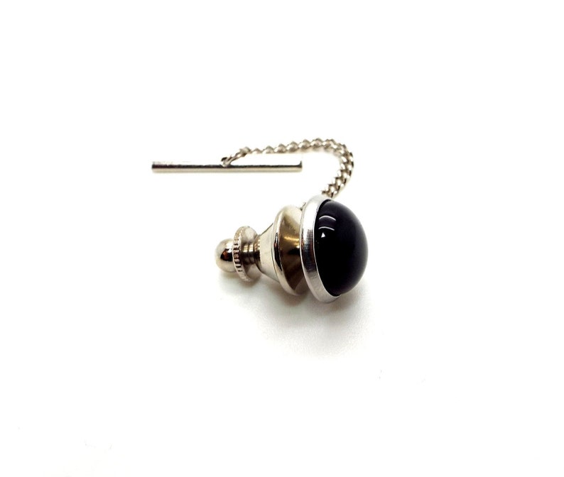 Onyx Tie Tac Black Onyx Tie Tac Black Tie Tac with Chain Black Tie Tack image 2