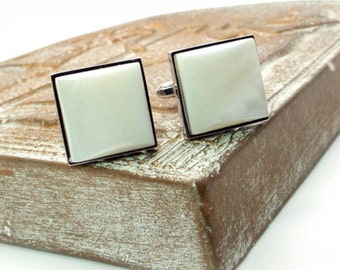 White Pearl Cufflinks - Be Square White Mother of Pearl Cufflinks IV –  White Cufflinks