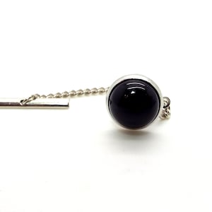 Onyx Tie Tac - Black Onyx Tie Tac - Black Tie Tac with Chain - Black Tie Tack