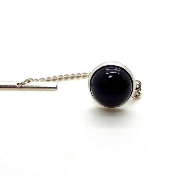 Onyx Tie Tac - Black Onyx Tie Tac - Black Tie Tac with Chain - Black Tie Tack