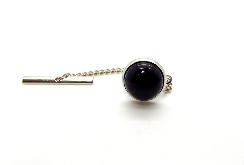 Onyx Tie Tac Black Onyx Tie Tac Black Tie Tac with Chain Black Tie Tack image 1