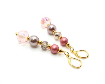 Pink Earrings - Sweet Pink Champagne Earrings – Pink Blush Crystal and Pearl Earrings