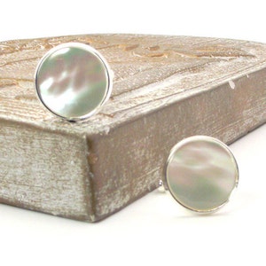 White Pearl Cufflinks White Mother of Pearl Cufflinks, White Cufflinks 16mm and 18mm Round 16mm Fine Silver