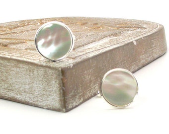 White Pearl Cufflinks -  White Mother of Pearl Cufflinks,  White Cufflinks 16mm and 18mm Round