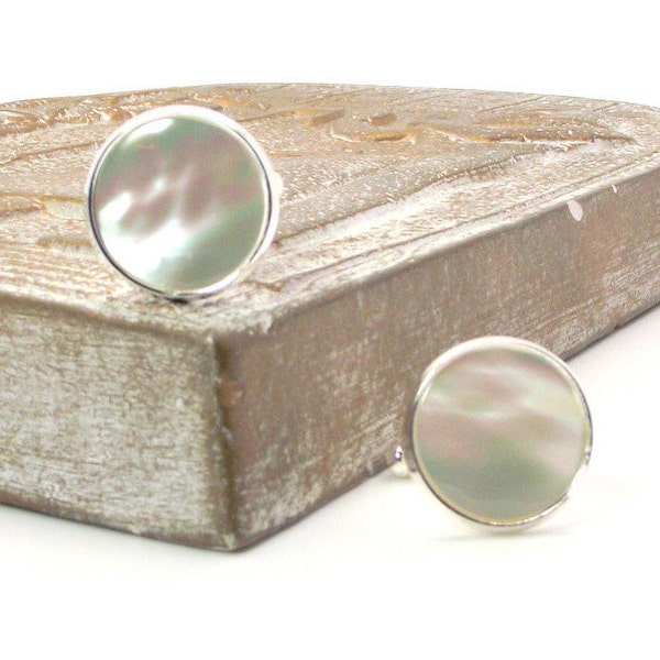 White Pearl Cufflinks -  White Mother of Pearl Cufflinks,  White Cufflinks 16mm and 18mm Round