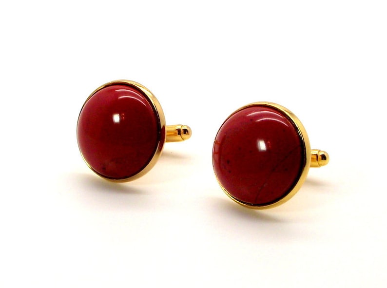 Gold Base 20mm Round Orange Red Cufflinks Red Cufflinks Red Jasper Cufflinks Big Red II