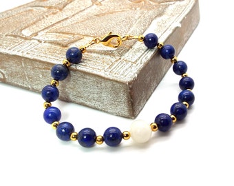 Blue Bracelet - Lapis Lazuli and Italian Onyx Bracelet – Blue and White Bracelet