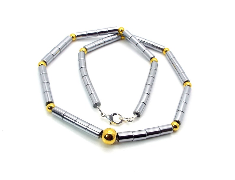 Silver Hematite Mens Necklace Silver and Gold Mens Necklace Mens Hematite Necklace image 4