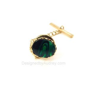Green Tie Tac - Emerald Green Oval Paua Shell Tie Tac – Green Pearl Tie Tac