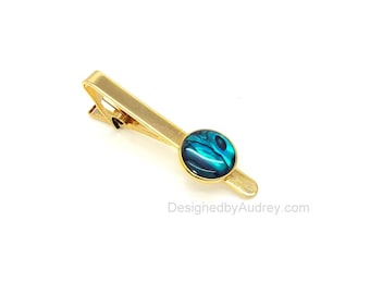 Blue Tie Clip - Blue Paua Shell Tie Clip – Blue Pearl Tie Clip – Deep Blue Paua Shell Tie Clip