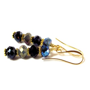 Blue Earrings - Night Rainbow Blue Jeweled Tone Crystal Earrings