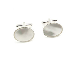 White Pearl Cufflinks - White Mother of Pearl Oval Cufflinks - Pearl Cufflinks - White Cufflinks