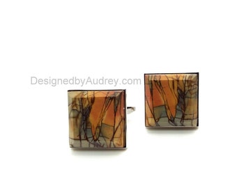 Colorful Cufflinks – Colorful Picasso Jasper Cufflinks II – Square Picasso Jasper Cufflinks