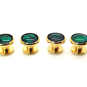 Emerald Green Paua Shell Tuxedo Shirt Studs Green Paua Shell Tuxedo Shirt Studs Green Tuxedo Shirt Studs 10mm Gold Plated