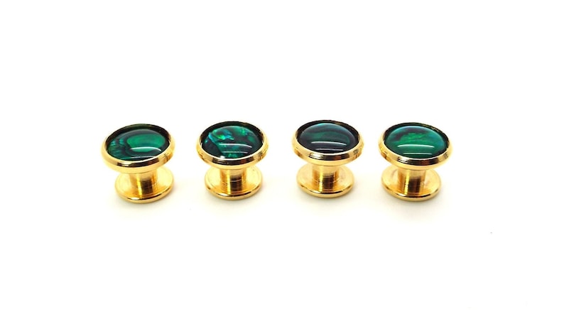 Emerald Green Paua Shell Tuxedo Shirt Studs Green Paua Shell Tuxedo Shirt Studs Green Tuxedo Shirt Studs 10mm Gold Plated