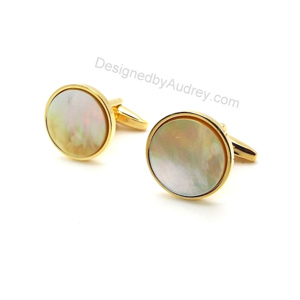 Gold Cufflinks – Gold Mother of Pearl Cufflinks – Yellow Pearl Cufflinks – Golden Yellow MOP Cufflinks