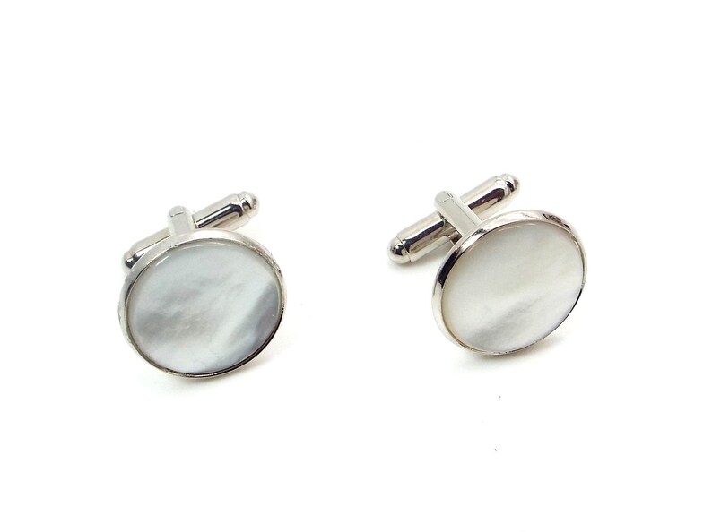 White Pearl Cufflinks White Mother of Pearl Cufflinks, White Cufflinks 16mm and 18mm Round 16mm Platinum Silver