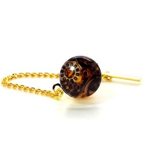 Brown Tie Tac - Black, Brown and Gold Steampunk Tie Tac - Brown Steampunk Tie Tac - Brown Tie Tack