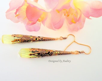 Yellow Earrings - Vintage Styled Yellow Crystal Drops