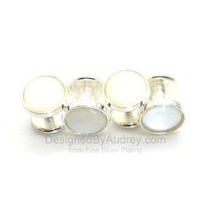 White Mother of Pearl Tuxedo Shirt Studs – White Pearl Tuxedo Shirt Studs – White Tuxedo Shirt Studs 8mm Fine Silver S