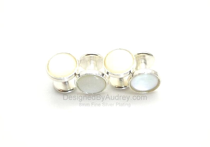 White Mother of Pearl Tuxedo Shirt Studs – White Pearl Tuxedo Shirt Studs – White Tuxedo Shirt Studs 8mm Fine Silver S