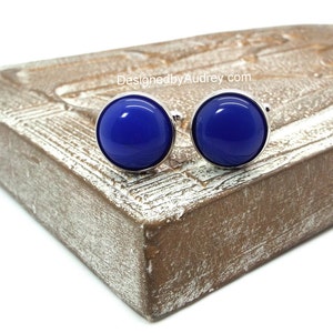 Blue Cufflinks – Blue Onyx Cufflinks – Blue Round Cufflinks – 15mm Dark Blue Cufflinks