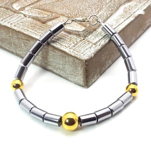 Silver Hematite Men’s Bracelet – Silver and Gold Men’s Bracelet  – Men’s Hematite Bracelet