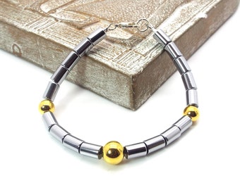 Silver Hematite Men’s Bracelet – Silver and Gold Men’s Bracelet  – Men’s Hematite Bracelet