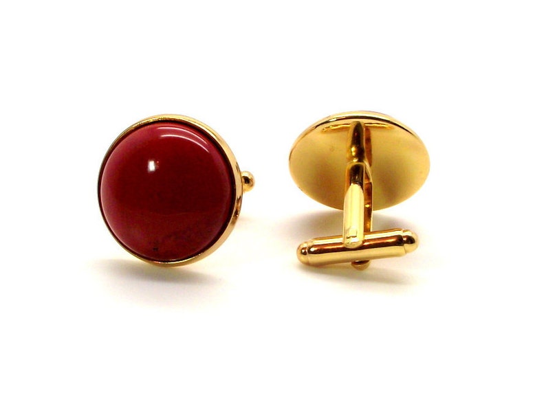 Gold Base 20mm Round Orange Red Cufflinks Red Cufflinks Red Jasper Cufflinks Big Red II