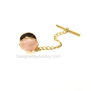 Rose Quartz Tie Tac – Pink Tie Tac – Rose Quartz Oval Tie Tac