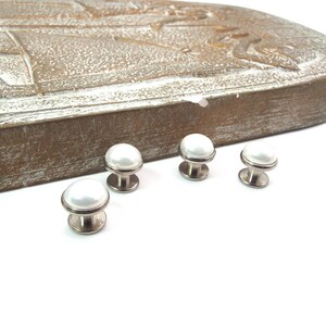 Winter Frost - White Pearl Tuxedo Shirt Studs – White Tuxedo Shirt Studs 10mm Platinum Silver
