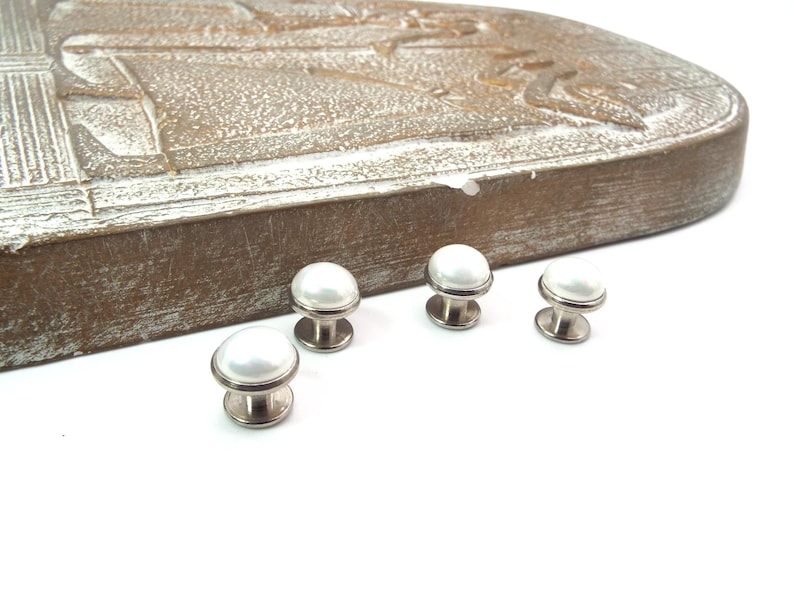 Winter Frost - White Pearl Tuxedo Shirt Studs – White Tuxedo Shirt Studs 10mm Platinum Silver