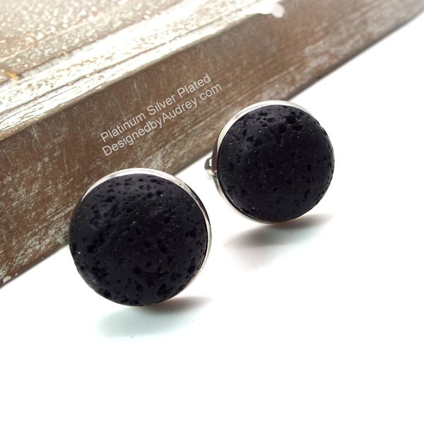 Black Cufflinks – Black Lava Rock Cufflinks