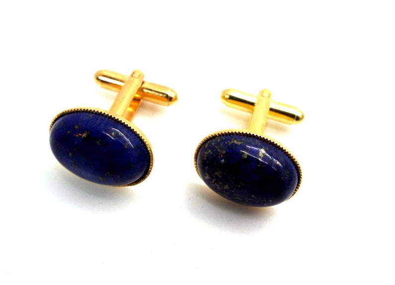 Blue Cufflinks Midnight Sea Lapis Lazuli Cufflinks Deep Blue Lapis Lazuli Oval Cufflinks image 5