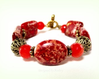 Red Bracelet - Red Variscite and Jade Bracelet - Orange Red Paprika Variscite and Jade Bracelet