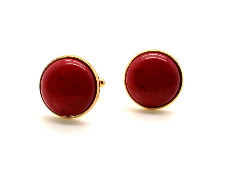 Gold Base 20mm Round Orange Red Cufflinks Red Cufflinks Red Jasper Cufflinks Big Red II