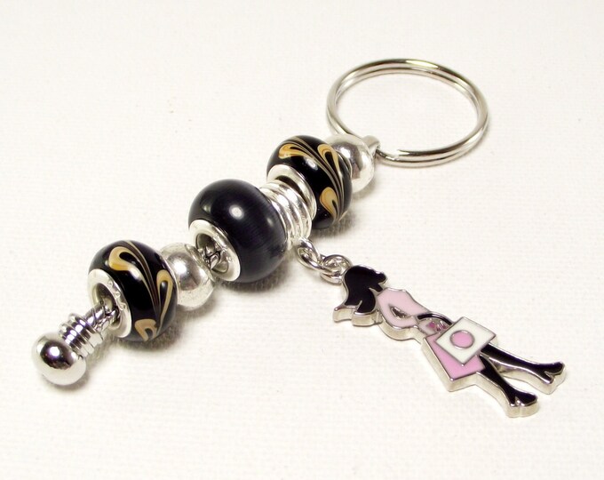 Pandora Key Ring Black Pink and White Shopping Girl Pandora Etsy