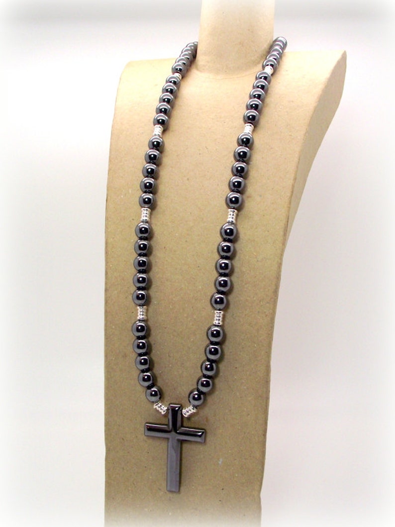 Men's Hematite Cross Necklace Gray Men's Necklace Etsy