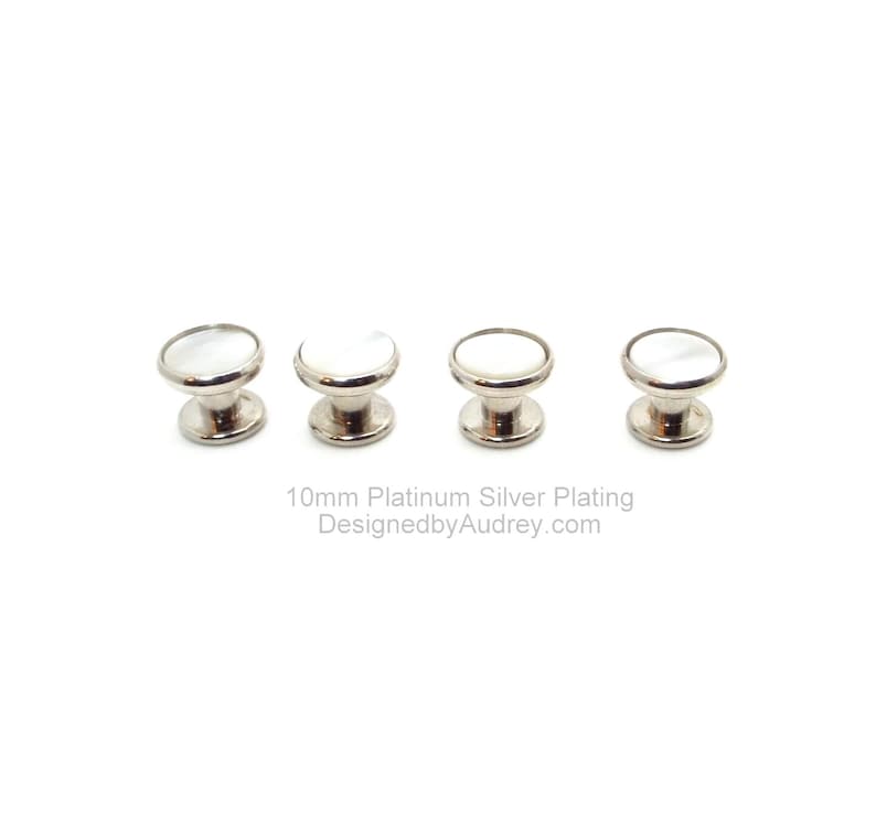 White Mother of Pearl Tuxedo Shirt Studs – White Pearl Tuxedo Shirt Studs – White Tuxedo Shirt Studs 10mm Platinum - S